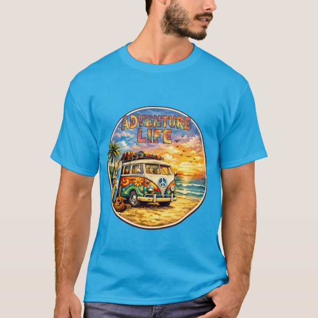 Retro 60s Hippie Beach Sunset | Adventure Van Life T-Shirt (Front)