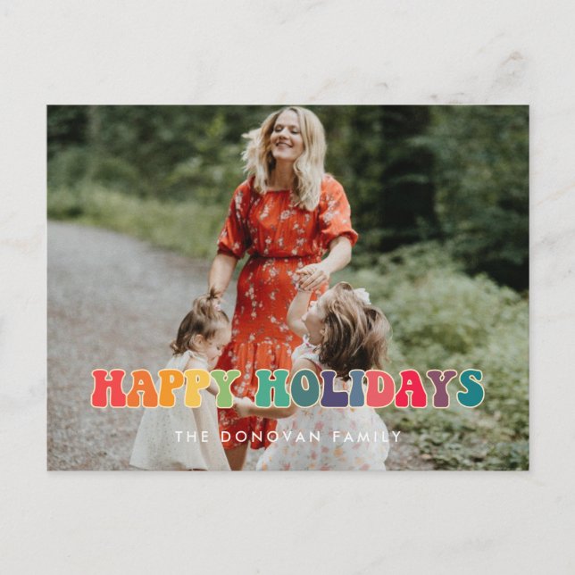 Retro 60s Hippie Fun Happy Holidays photo Holiday Postcard (Front)