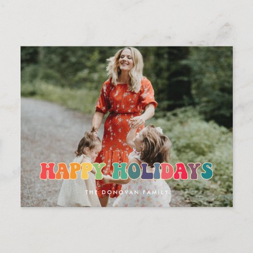 Retro 60s Hippie Fun Happy Holidays photo Postcard