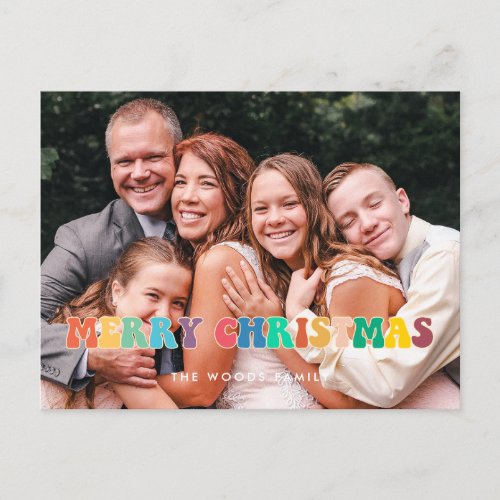 Retro 60s Hippie Fun Merry Christmas family photo Holiday Postcard