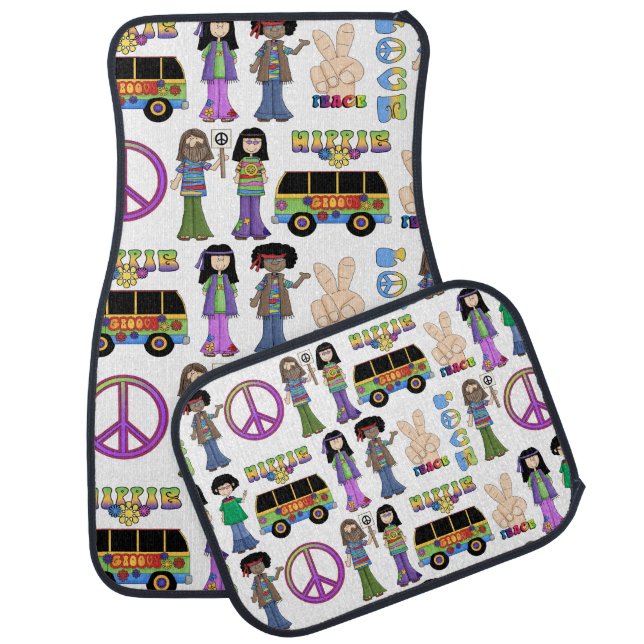 Retro 60s Hippie Love Peace Car Mat (Set)