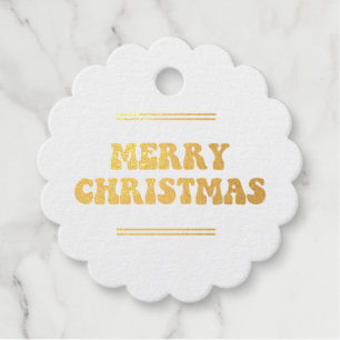 Retro 60s Hippie Merry Christmas real gold foil Favor Tags