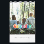Retro 60s Hippie script family calendar 2024<br><div class="desc">A modern photo calendar with a retro 60s script to customize with your family pictures,  a perfect way to start the year 2024. Fully customizable text colors.</div>