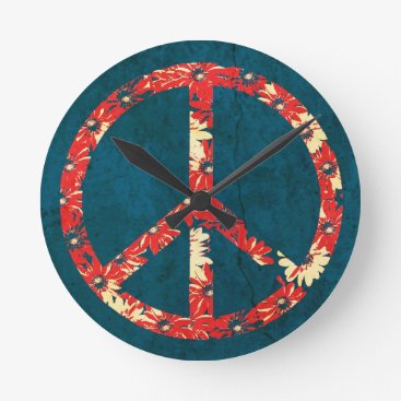 Retro 60s Hippy Peace Sign Round Clock