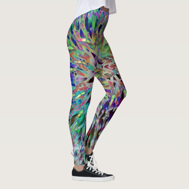 Retro 60s Jewel Tones Abstract, Personalized Name Leggings (Right)