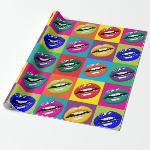 Pink, Orange & Blue Lips & Gold Hearts Valentine Wrapping Paper Sheets -  Moodthology Papery