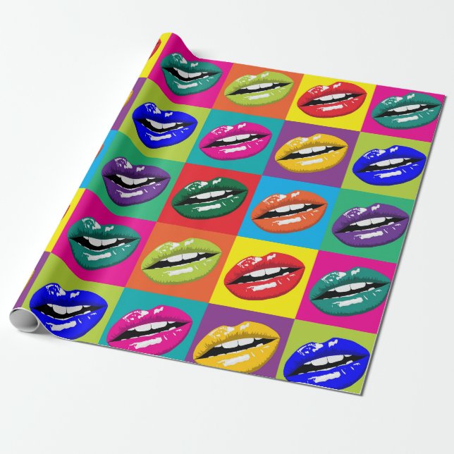Retro 60s Lips Pop Culture Art Deco Gift Wrapping Paper (Unrolled)