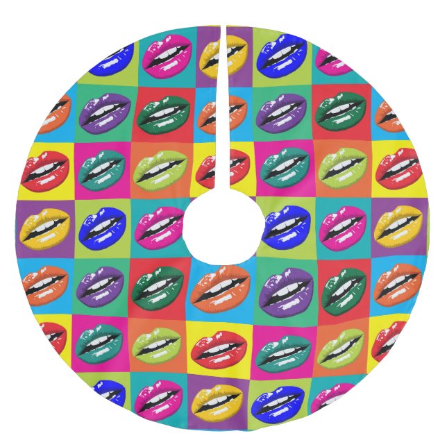 Retro 60s Lips Pop Culture Art Deco Unique Brushed Polyester Tree Skirt (Front)