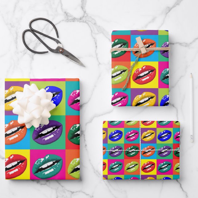Retro 60s Lips Pop Culture Art Deco Wrapping Paper Sheets (Front)