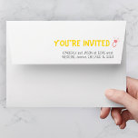 Retro 60s Mid-Century Modern Wedding Ring Bold Envelope<br><div class="desc">These modern,  minimalist wedding envelopes with a 60s vibe include your address on the back flap in gray,  along with the words "You're Invited" in lemon yellow and a cut-out style ring in coral pink. Find the matching wedding invitations here: https://www.zazzle.com/retro_60s_movie_poster_mid_century_modern_wedding_invitation-256997495111860907</div>