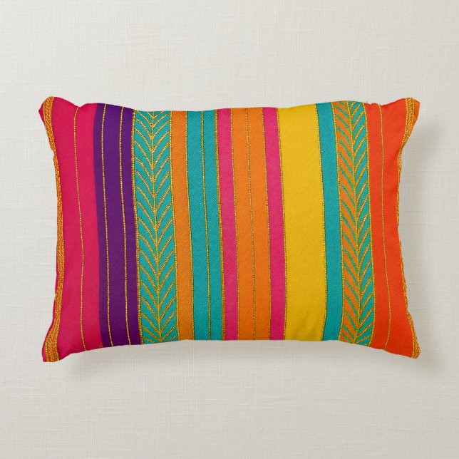 Retro 60s MOD Bright Stripes Accent Pillow (Front)