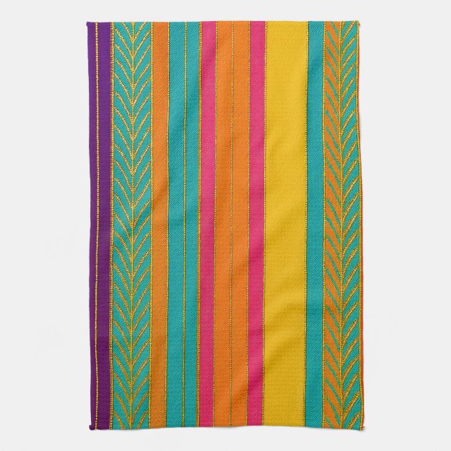 Retro 60s MOD Bright Stripes Kitchen Towel (Vertical)
