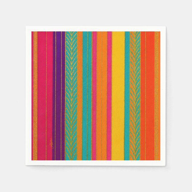 Retro 60s MOD Bright Stripes Napkins (Front)