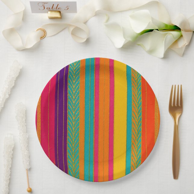 Retro 60s MOD Bright Stripes Paper Plates (Wedding)