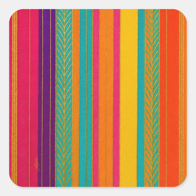 Retro 60s MOD Bright Stripes Square Sticker (Front)