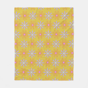 Retro 60s Mod Pop Flower Pattern in Yellow Fleece Blanket