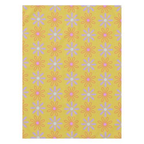 Retro 60s Mod Pop Flower Pattern in Yellow   Tablecloth