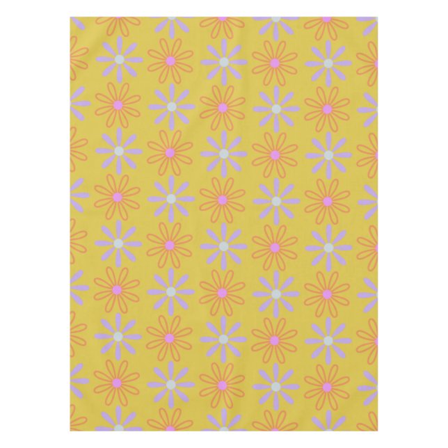 Retro 60s Mod Pop Flower Pattern in Yellow   Tablecloth (Front)