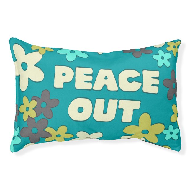 Retro 60s Peace Out Hippy Flower Pattern Cat Dog Pet Bed (Front)