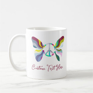 Retro 60s Peace Sign Butterfly Rainbow Colors Coffee Mug