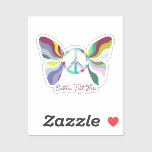 Retro 60s Peace Sign Butterfly Rainbow Colors Rect Sticker