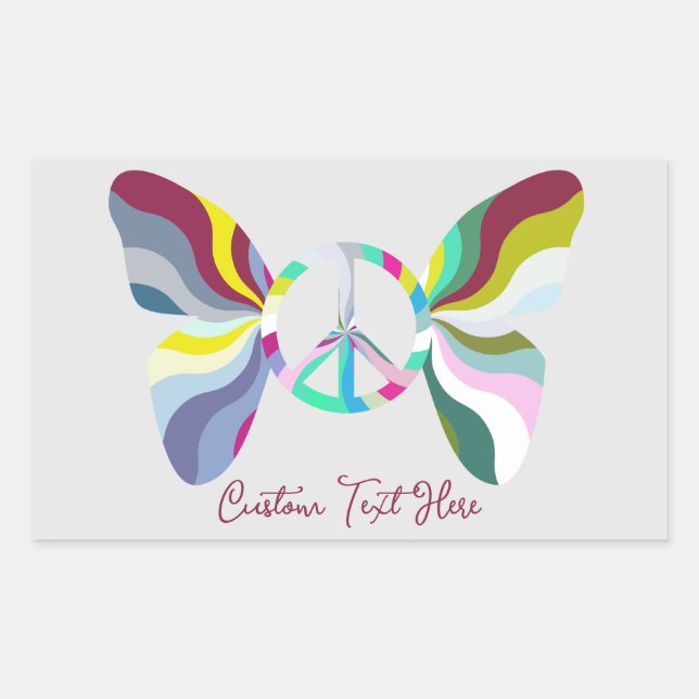 Retro 60s Peace Sign Butterfly Rainbow Colors Rectangular Sticker (Front)