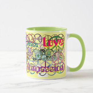 Retro 60's Peace Signs GalorePeace Love Compassion Mug