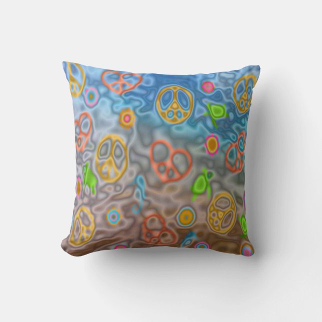 Retro 60s Peaceful Ocean Life Throw Pillow (Front)