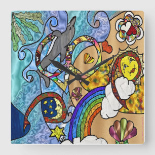 Retro 60s Psychedelic At The Beach Clock