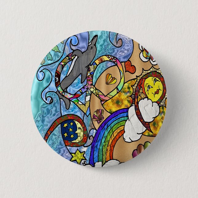 Retro 60s Psychedelic At The Beach Gifts Apparel Button (Front)