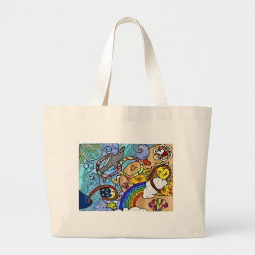 Retro 60s Psychedelic At The Beach Gifts Apparel Large Tote Bag