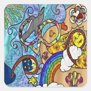 Retro 60s Psychedelic At The Beach Gifts Apparel Square Sticker