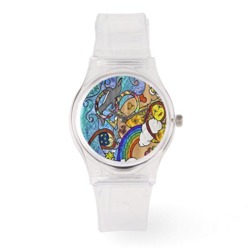 Retro 60s Psychedelic At The Beach Print Designer Watch