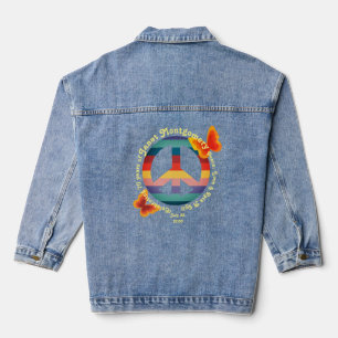 Retro 60's Psychedelic Butterfly Peace Sign Denim Jacket