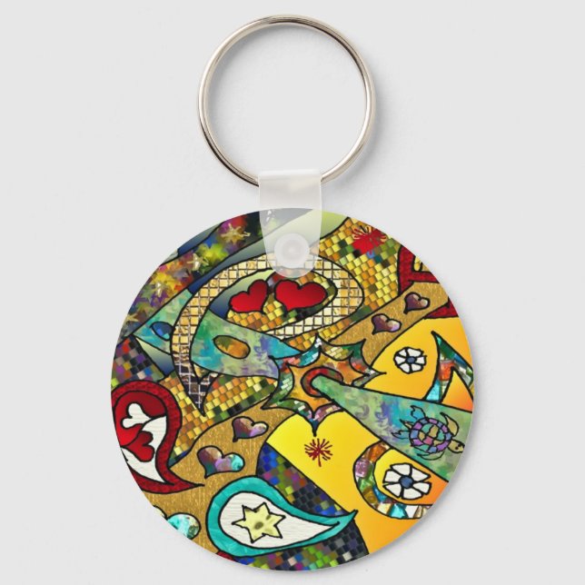 Retro 60s Psychedelic Cycle Of Life Gifts Apparel Keychain (Front)