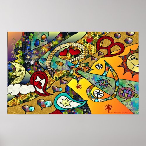 Retro 60s Psychedelic Cycle Of Life Print Poster
