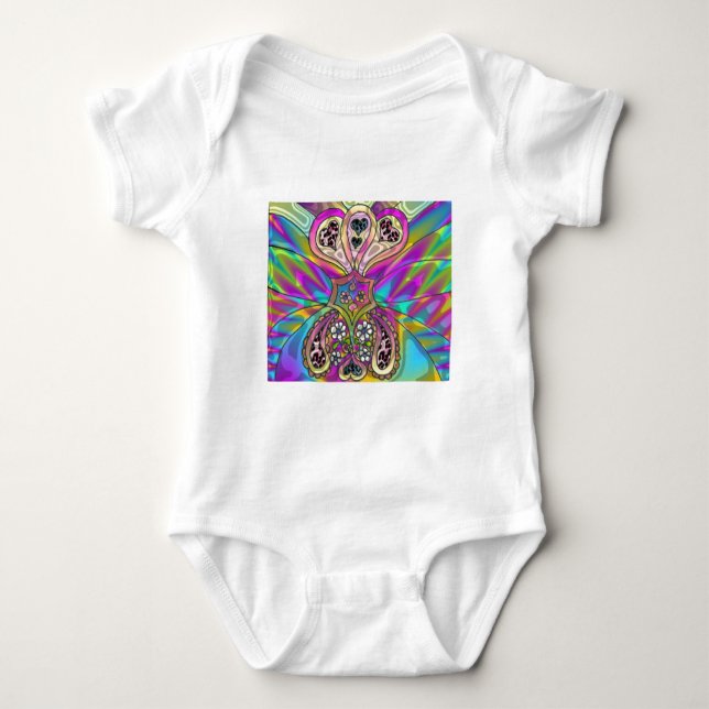 Retro 60s Psychedelic Hearts Flowers Gifts Apparel Baby Bodysuit (Front)