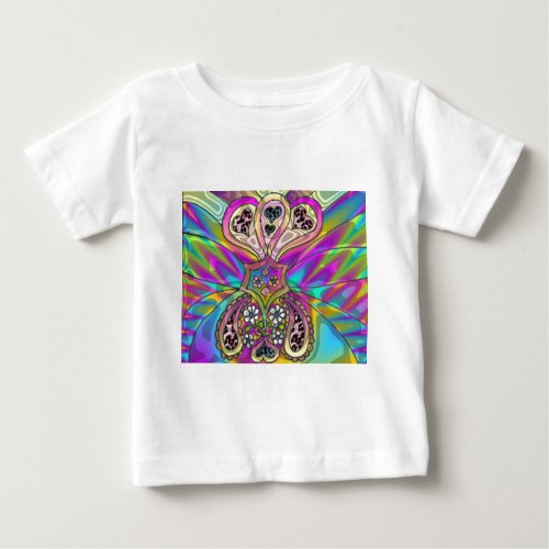 Retro 60s Psychedelic Hearts Flowers Gifts Apparel Baby T_Shirt