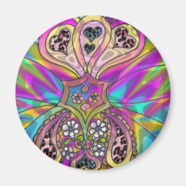 Retro 60s Psychedelic Hearts Flowers Gifts Apparel Magnet (Front)