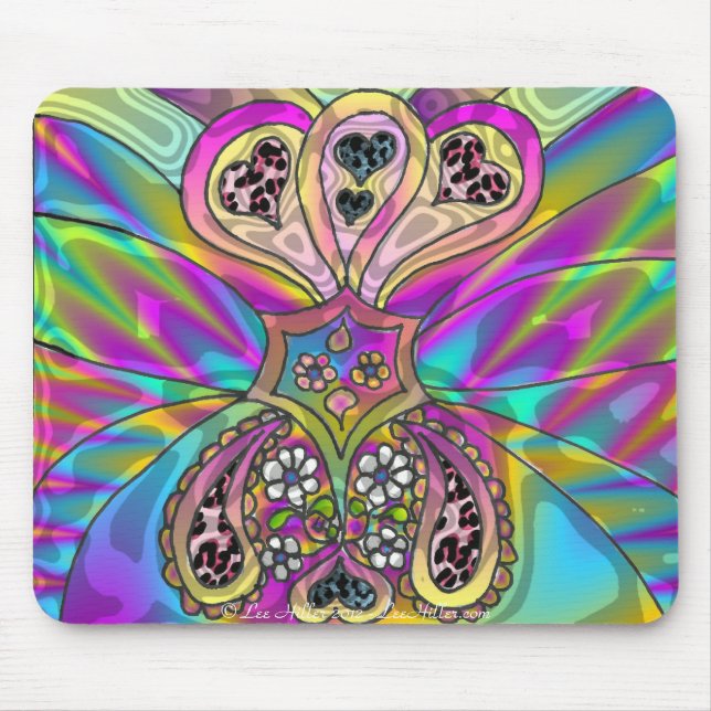 Retro 60s Psychedelic Hearts Flowers Gifts Apparel Mouse Pad (Front)