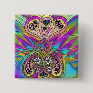 Retro 60s Psychedelic Hearts Flowers Gifts Apparel Pinback Button