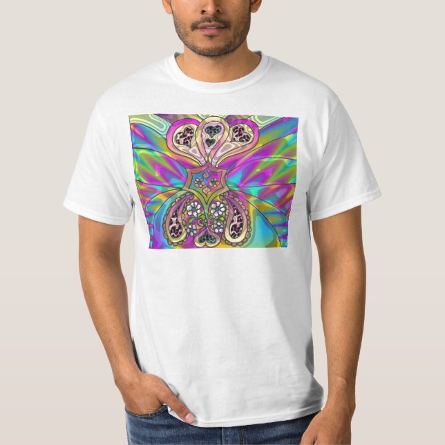 Retro 60s Psychedelic Hearts Flowers Gifts Apparel T-Shirt (Front)