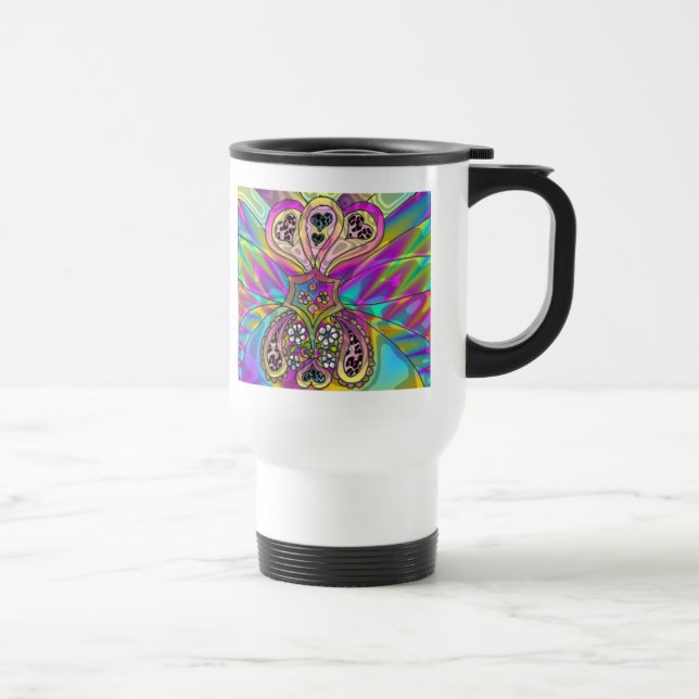 Retro 60s Psychedelic Hearts Flowers Gifts Apparel Travel Mug (Right)