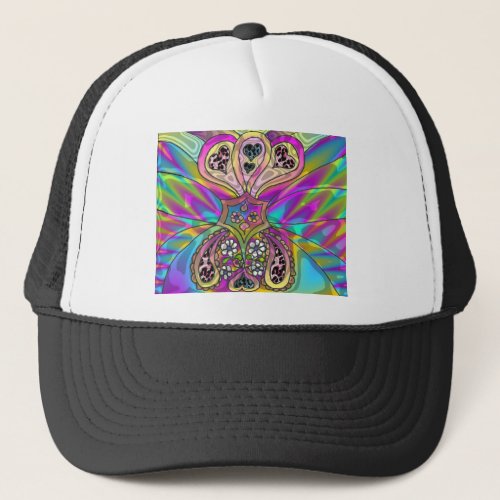 Retro 60s Psychedelic Hearts Flowers Gifts Apparel Trucker Hat