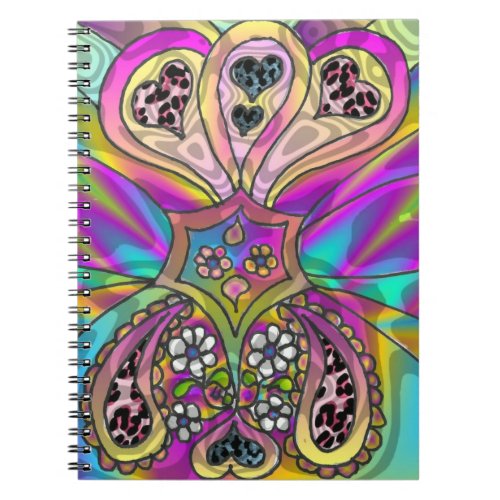 Retro 60s Psychedelic Hearts Flowers Notebook