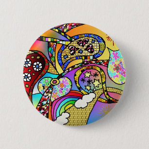 Retro 60s Psychedelic Hearts Paisley Gifts Apparel Pinback Button