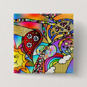 Retro 60s Psychedelic Hearts Paisley Gifts Apparel Pinback Button
