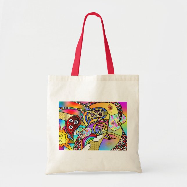 Retro 60s Psychedelic Hearts Paisley Gifts Apparel Tote Bag (Front)