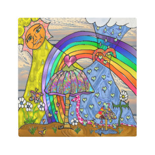 Retro 60s Psychedelic Magic Mushroom Metal Art