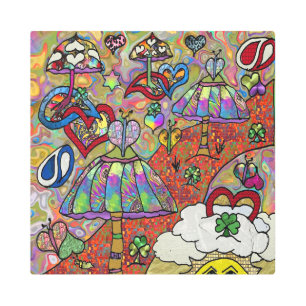 Retro 60s Psychedelic Magic Mushroom Metal Art